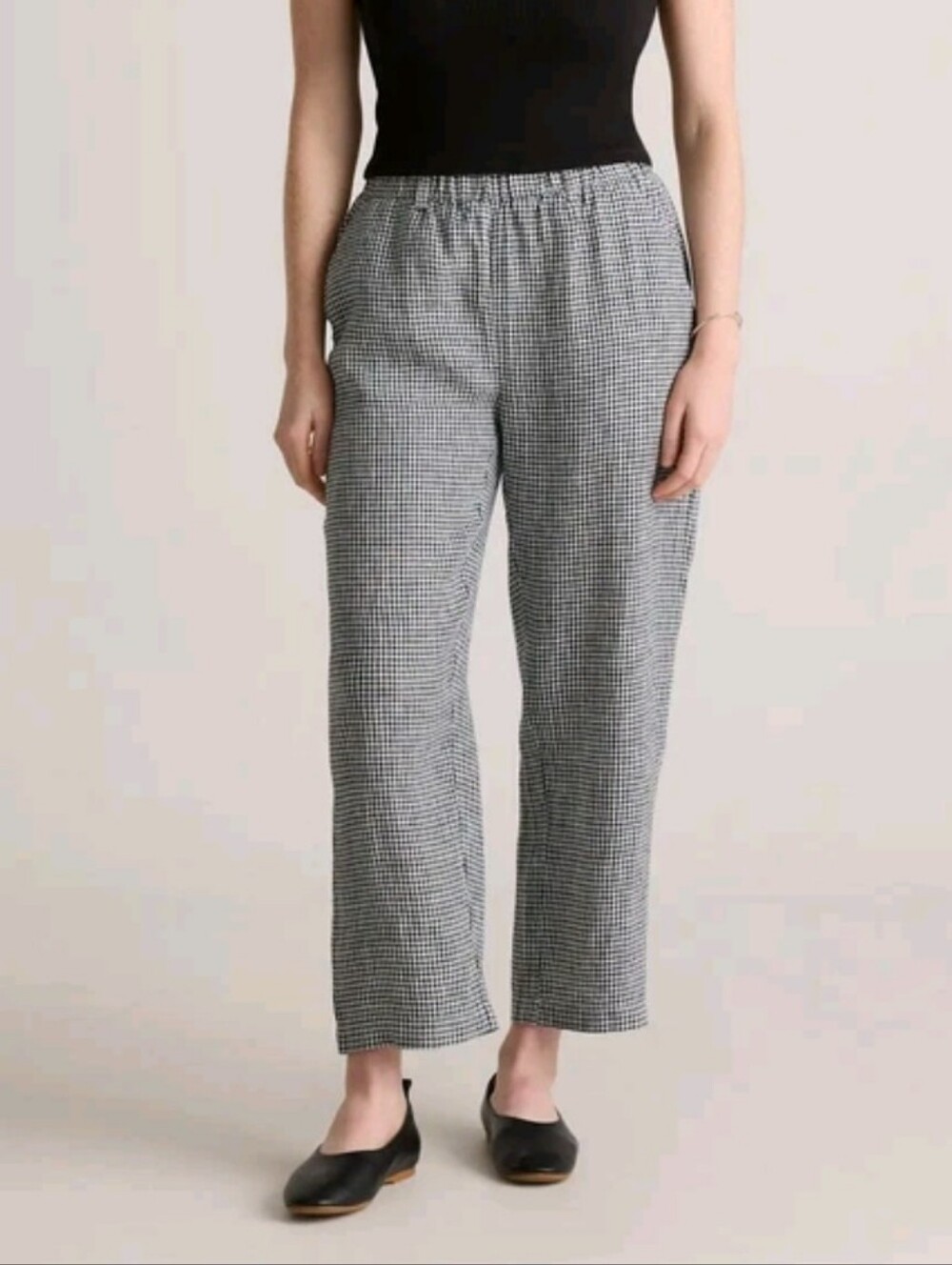 Quince European Linen Pants L Classic Mini Gingham Black